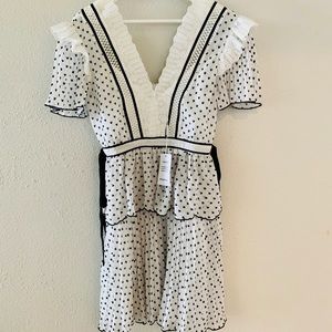 Self Portrait V-Neck Dotted Frilled Short Dress